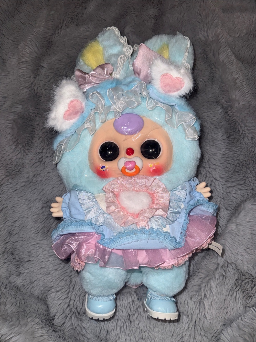 Middo Pastel Blue Bunny Plush 400% Doll with Heart Details w shoes and Paci